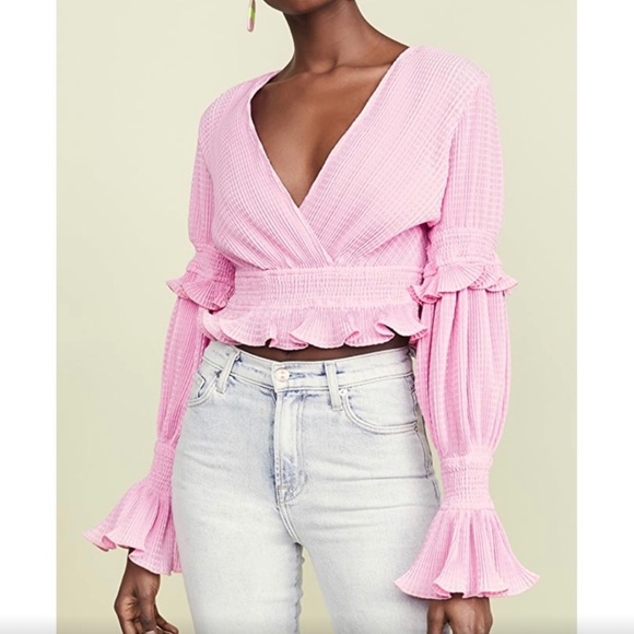 NWT KEEPSAKE THE LABEL PINK RUFFLE CROP FAUX WRAP TOP SIZE L - Picture 4 of 16